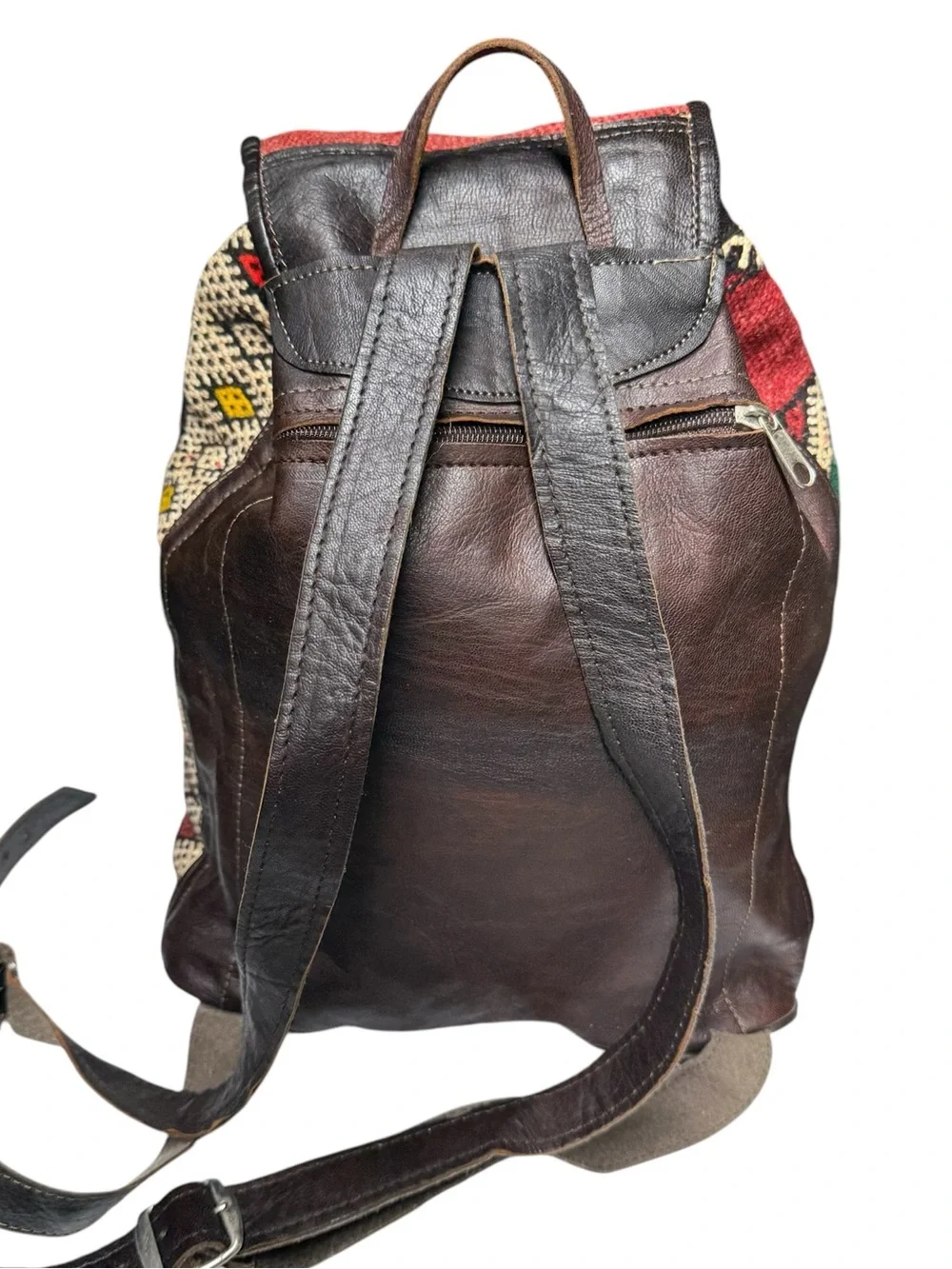 Bohemian Vintage, Leather and Embroidery, Backpack
